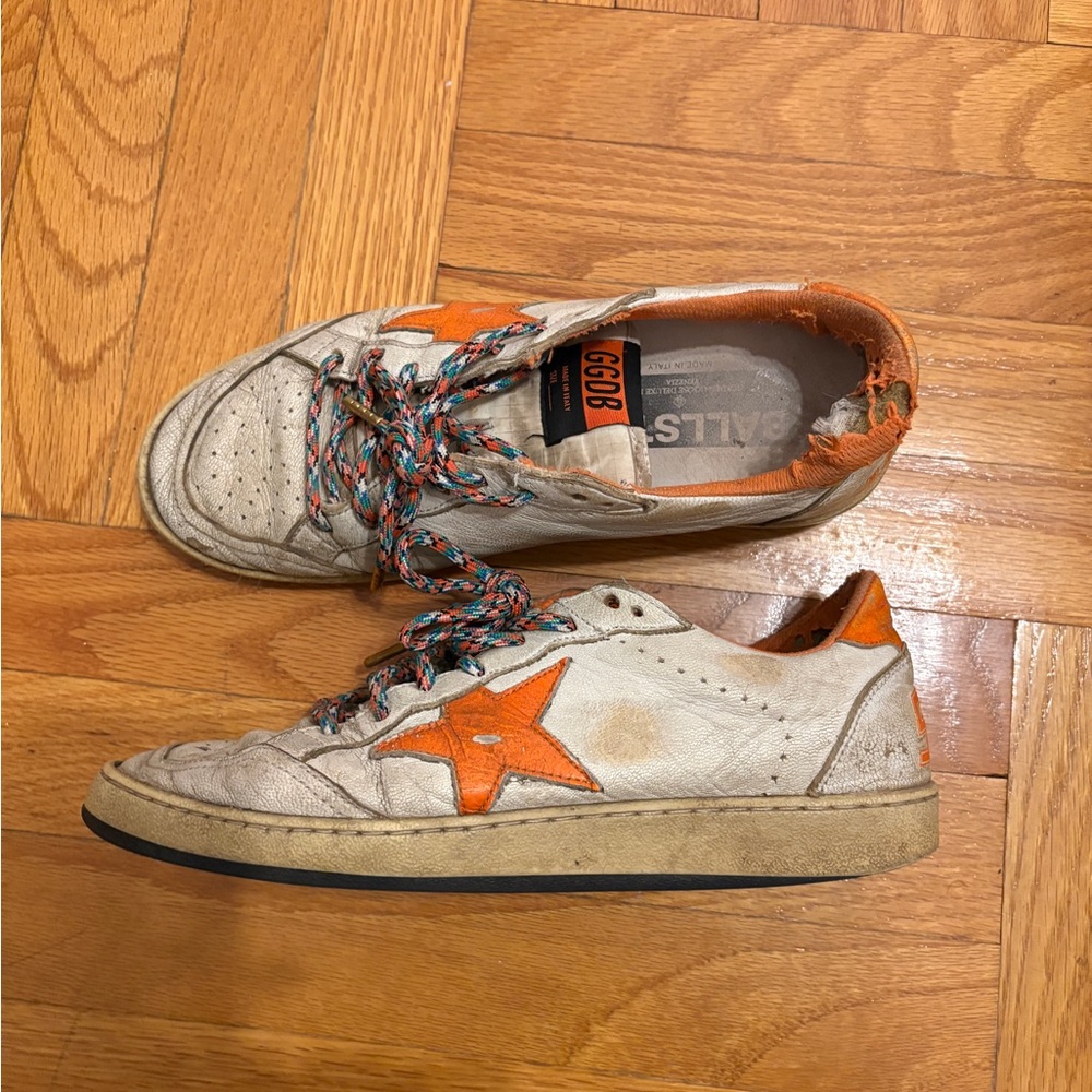 Golden Goose Men's White and Orange Star Sneakers